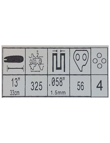 Шина 13" (33см) Спецсталь шаг 325, звеньев 56, паз 1.5мм, заклепки 4