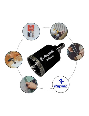 Алмазная коронка по керамограниту 35мм RapidE RED POINT с направляющим сверлом на дрель