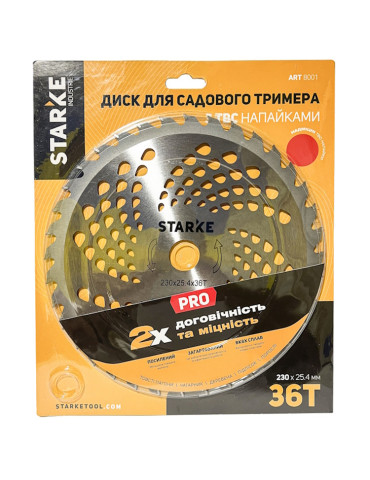 Диск Starke 36T 230мм*25.4 PRO для бензокосы и садового триммера с твердосплавными напайками 
