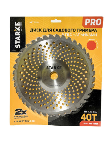 Диск Starke 40T 255мм*25.4 PRO вогнутой формы для бензокосы и садового триммера с твердосплавными напайками