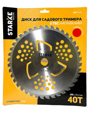 Диск Starke 40Т 255мм*25.4 + 3-подрезных ножа для бензокосы и триммера с твердосплавными напайками 